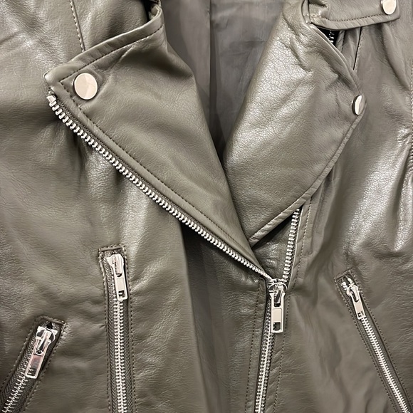 Three Bird Nest Olive Green Vegan Leather Moto Jacket - Picture 4 of 7